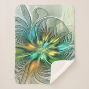 Cobertor Sherpa Fractal de Flor Moderna de Fantasy Abstrato