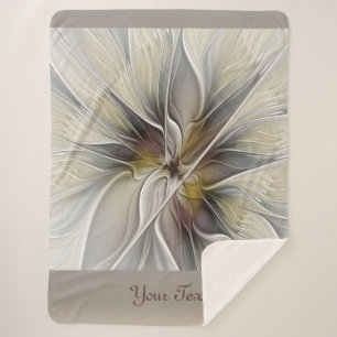 Cobertor Sherpa Fractal floral, texto das cores de terra da flor