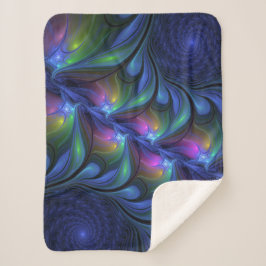Cobertor Sherpa Fractal verde cor-de-rosa Abstrato azul-colorido