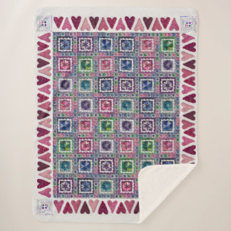 Cobertor Sherpa Framed Hearts Patchwork Fleece Blanket