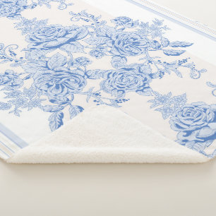 Cobertor Sherpa Francês,chique, vintage,azul pálido,branco,contado