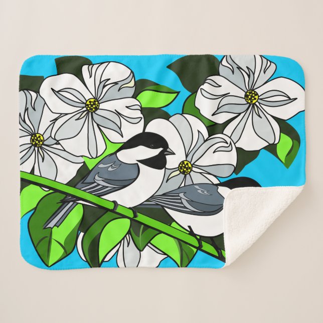Cobertor Sherpa Frango Entre Flores De Dogwood (Frente (Horizontal))