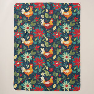Cobertor Sherpa Frangos De Fazenda De Natal E Poinsettias