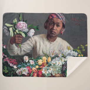 Cobertor Sherpa Frederic Bazille - Jovem Mulher com Peonias
