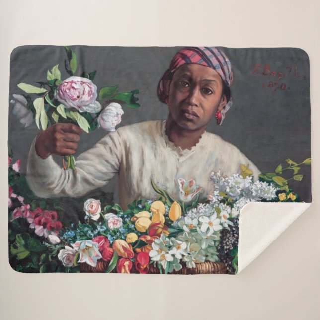 Cobertor Sherpa Frederic Bazille - Jovem Mulher com Peonias (Frente (Horizontal))