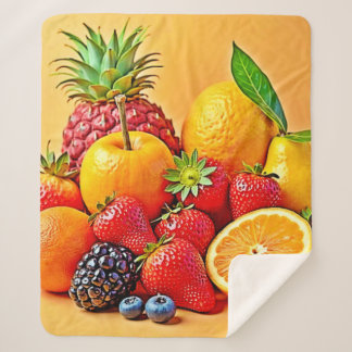 Cobertor Sherpa Fresh Bounty: Vibrant Fruit Harvest Design 