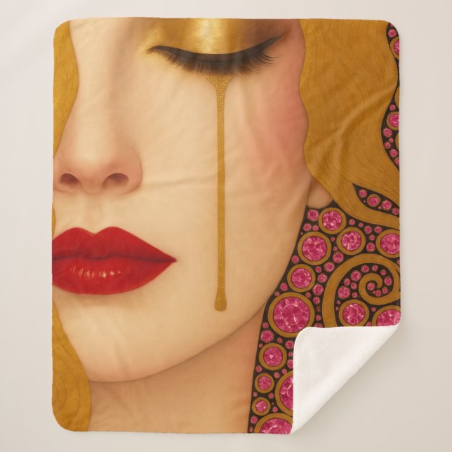 Cobertor Sherpa Freya's heartache golden tears in pink motif (Frente)