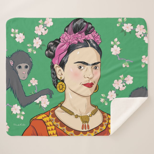 Cobertor Sherpa Frida Kahlo Monkey Graphic (Frente (Horizontal))