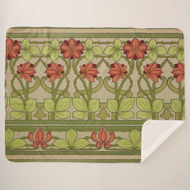 Cobertor Sherpa Frieze Border Art Nouveau Floral (Frente (Horizontal))