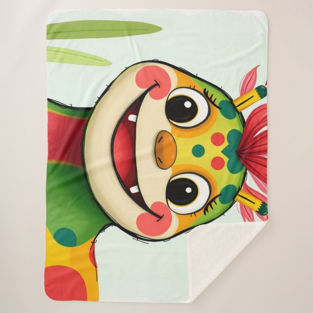 Cobertor Sherpa „Fröhlicher Dschungeldrache – Bunt und Glücklich“ (Frente)