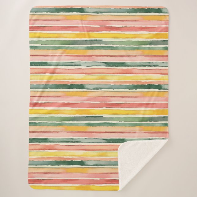 Cobertor Sherpa Fruity Berry Green Orange Pink Stripes (Frente)