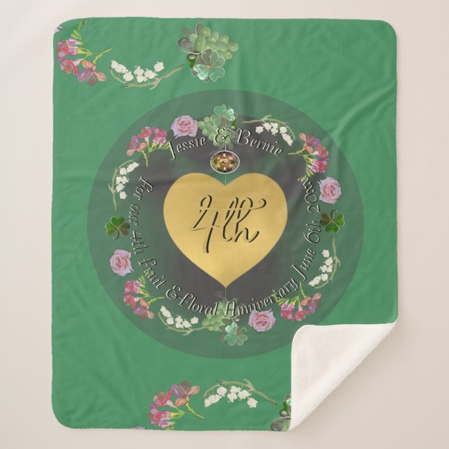 Cobertor Sherpa fruta de aniversário de casamento Floral (Frente)