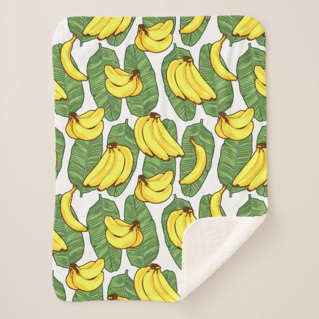 Cobertor Sherpa Fruta de Banana deixa padrão tropical (Frente)