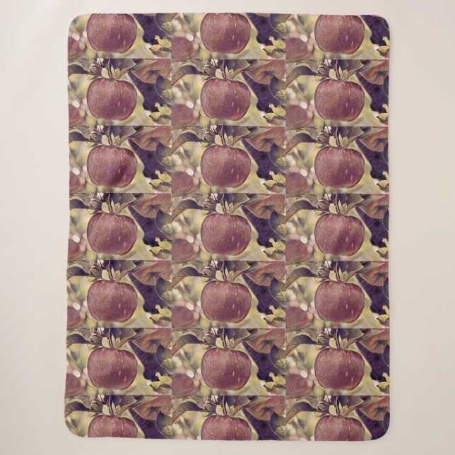 Cobertor Sherpa Fruta de maçã vermelha e folhas de aquarela (Frente)