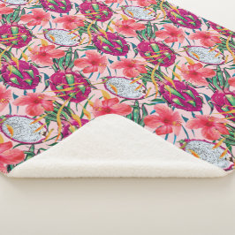 Cobertor Sherpa Fruta Dragão Floral Tropical Moderno Palma Verde