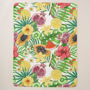 Cobertor Sherpa Frutas tropicais, flores e folhas em branco
