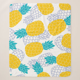Cobertor Sherpa Fundo branco de abacaxi, padrão sem costura.