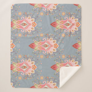 Cobertor Sherpa Fundo da Pena de Peacock Oriental Paisley