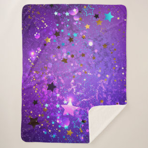 Cobertor Sherpa Fundo de folhas roxas com estrelas