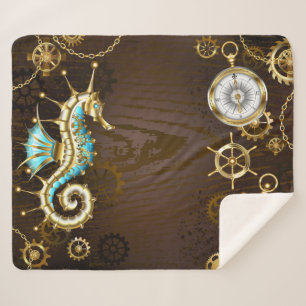 Cobertor Sherpa Fundo de madeira com cavalo de mar mecânico