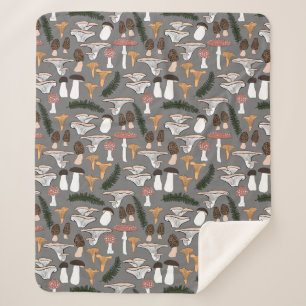 Cobertor Sherpa Fungi Mushroom Fern Pattern