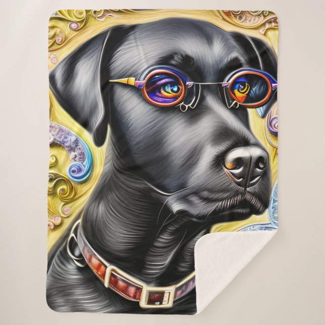 Cobertor Sherpa Funky Black Labrador (Frente)