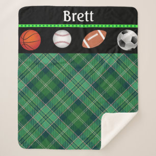 Cobertor Sherpa Futebol de basquetebol de Tartan Verde