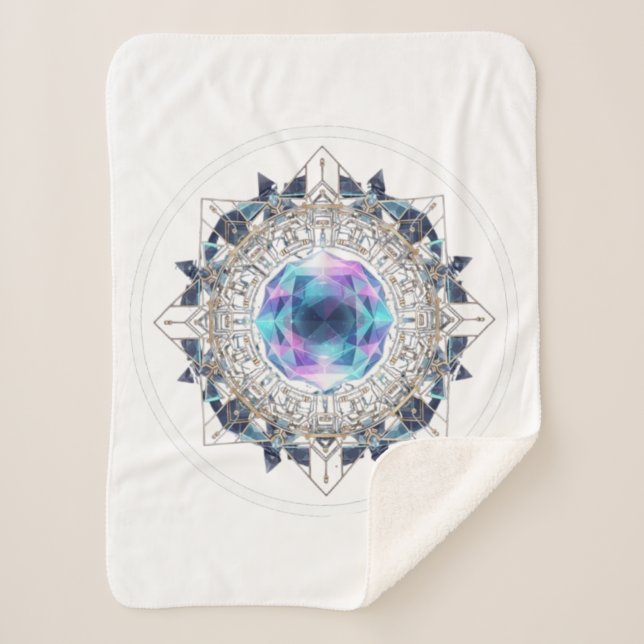 Cobertor Sherpa Futuristic Crystal Mandala – Geometric Tech Art (Frente)
