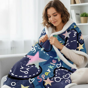 Cobertor Sherpa Galáxia Azul Marinho Soft Cozy Sparkle