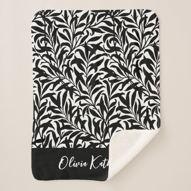 Cobertor Sherpa Galho de Salgueiro Preto e Branco Monogramado (Frente)