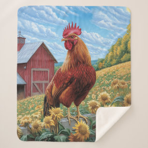 Cobertor Sherpa Galo numa pintura de Fazenda de girassol