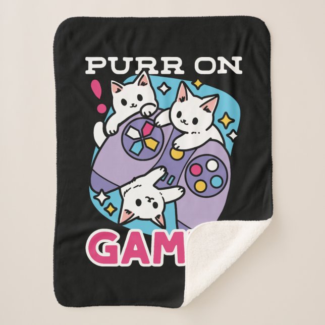 Cobertor Sherpa Gamer Design - Purr On Gamer Joystick Art (Frente)