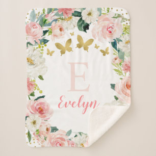 Cobertor Sherpa Garota Dourada rosa de borboleta