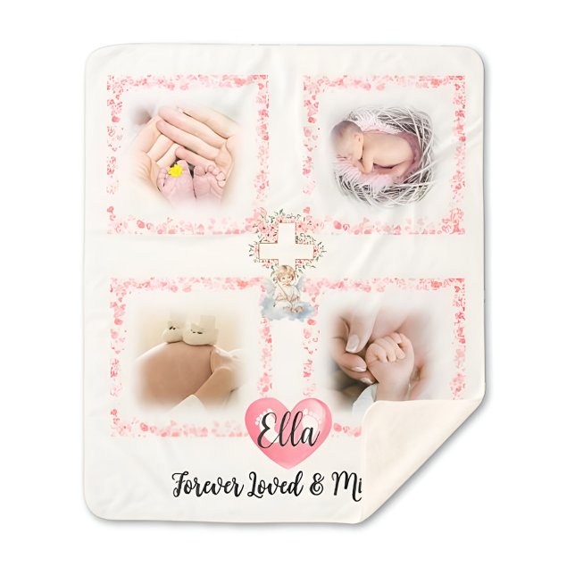 Cobertor Sherpa Garota Memorial Bebê Perde Foto em Aberto Presente (personalized-baby-girl-photo-blanket-memorial-gift)
