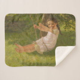Cobertor Sherpa Garota sorridente em um Swing (Infância Vintage)