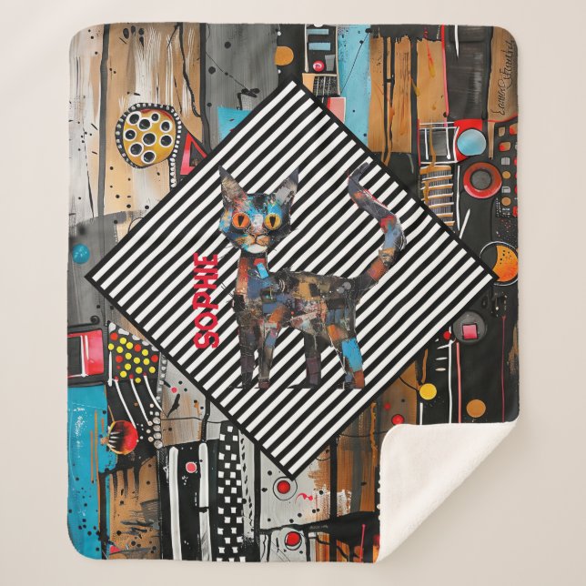Cobertor Sherpa Gatinho abstrato personalizado (Frente)
