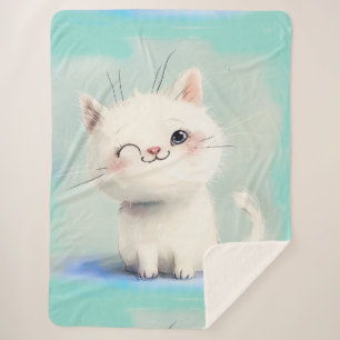 Cobertor Sherpa Gatinho Branco Bonito
