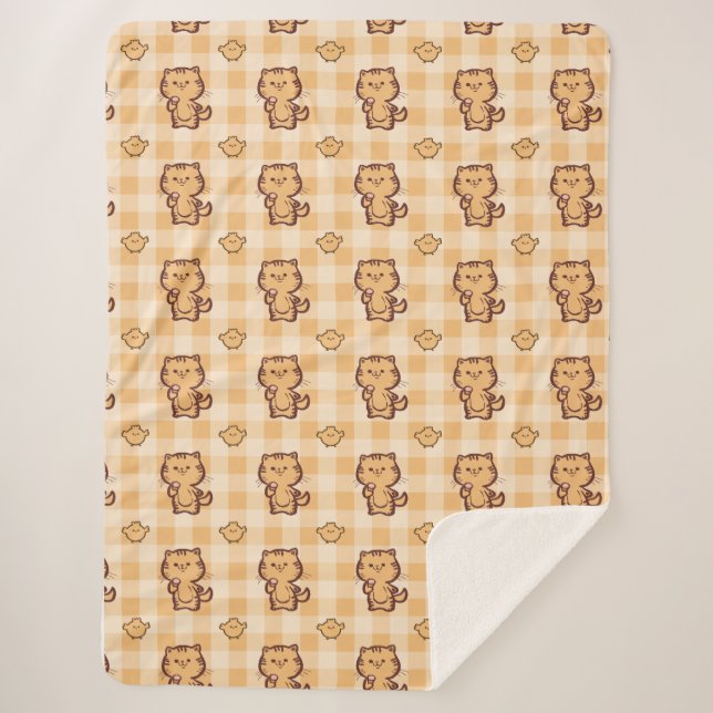 Cobertor Sherpa Gatinho e pequeno padrão de frango (Frente)
