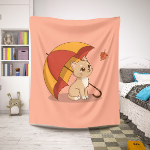 Cobertor Sherpa Gatinho Fofo Gato Vermelho Amarelo Guarda-chuva Qu