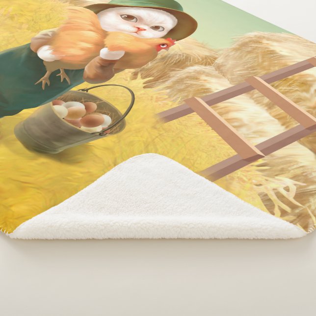 Cobertor Sherpa Gato Adorável com Hen na Fazenda (3/4)