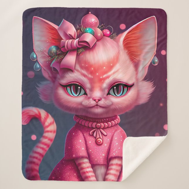 Cobertor Sherpa Gato Animado Bonito (Frente)