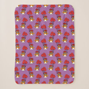 Cobertor Sherpa Gato Bonito com Balões de Coração Vermelho