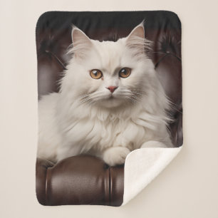 Cobertor Sherpa Gato branco majestoso