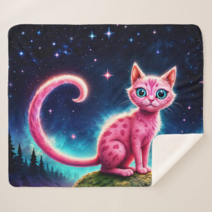 Cobertor Sherpa Gato brilhante, longa cauda, arte de olhos azuis