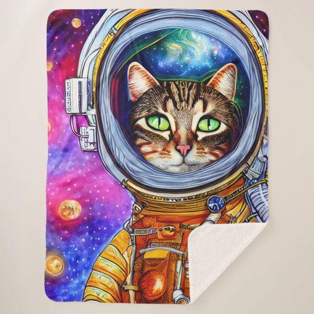 Cobertor Sherpa Gato de Astronauta Engraçado Whimsical (Frente)