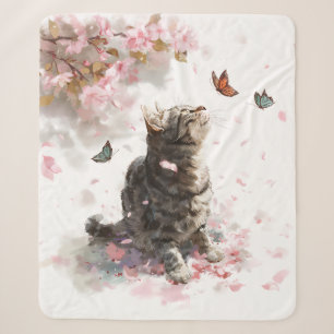 Cobertor Sherpa Gato de Flor de Cerejeira e Borboletas (11)