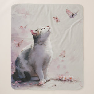 Cobertor Sherpa Gato de Flor de Cerejeira e Borboletas (13)