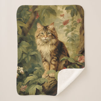 Cobertor Sherpa Gato de Floresta na Folhagem Lush