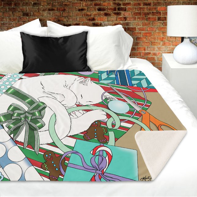 Cobertor Sherpa Gato de Natal Branco (Criador carregado)