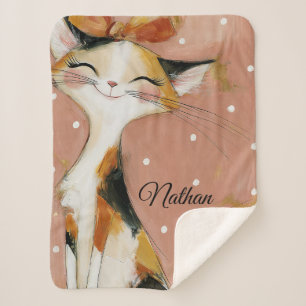 Cobertor Sherpa Gato de nome personalizado em rosa poeirento e ocr
